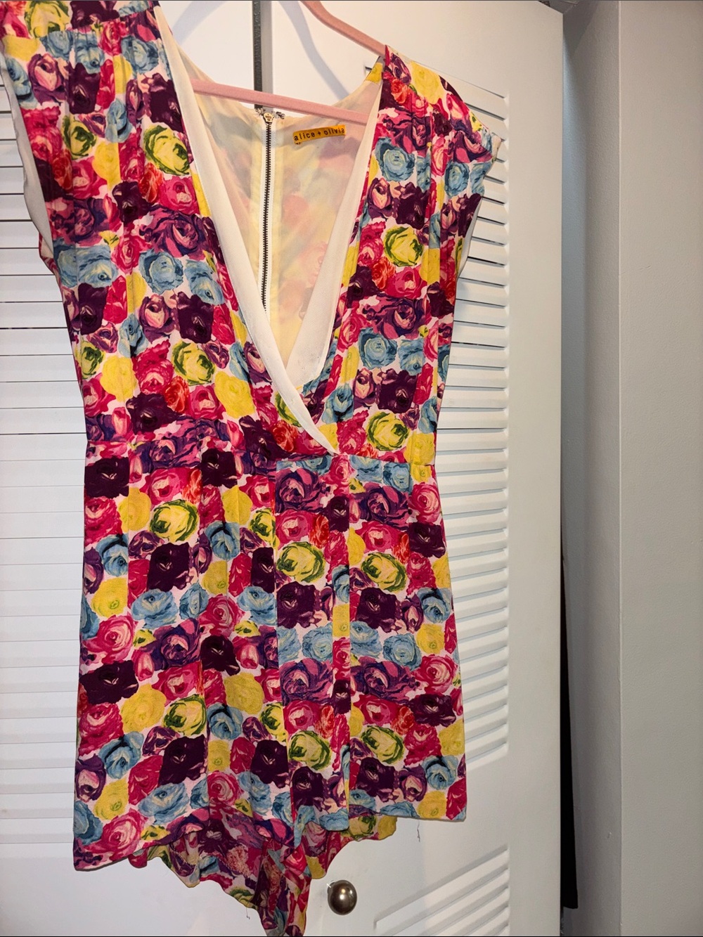 Alice + Olivia Bright Floral V-Neck Sundress in Pink, Yellow, Blue, Purple